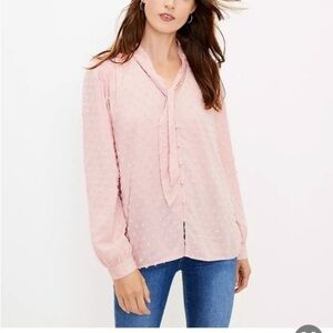 LOFT Pink Long Sleeve Tie Front Blouse
